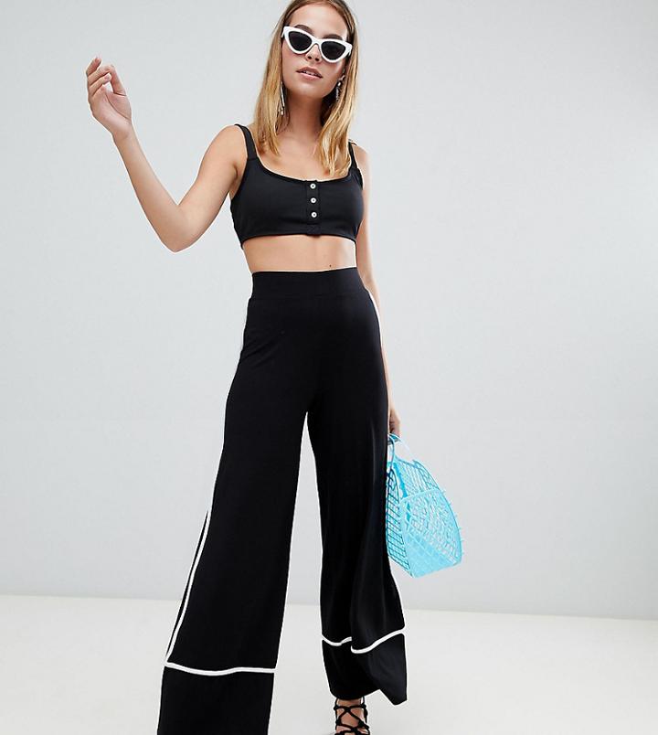 Asos Design Petite Wide Leg Pants With Contrast Binding - Black