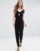 Asos Bardot Twist Jersey Jumpsuit With Peg Leg - Black