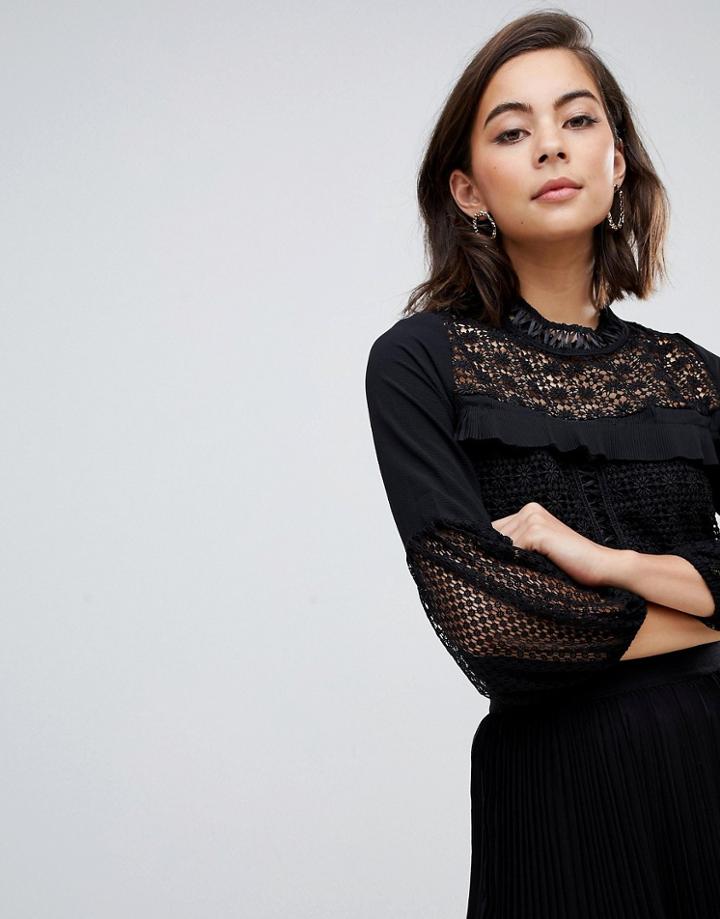 Zibi London Lace Detail Top - Black
