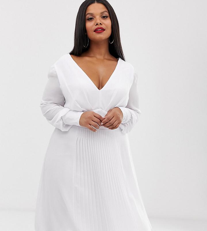 Tfnc Plus Pleated Midi Dress In White - White