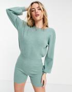 Asos Design Lounge Knitted Romper In Sage-green