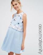 Asos Maternity Dress With 3d Floral Embellished Crop Top - Blue
