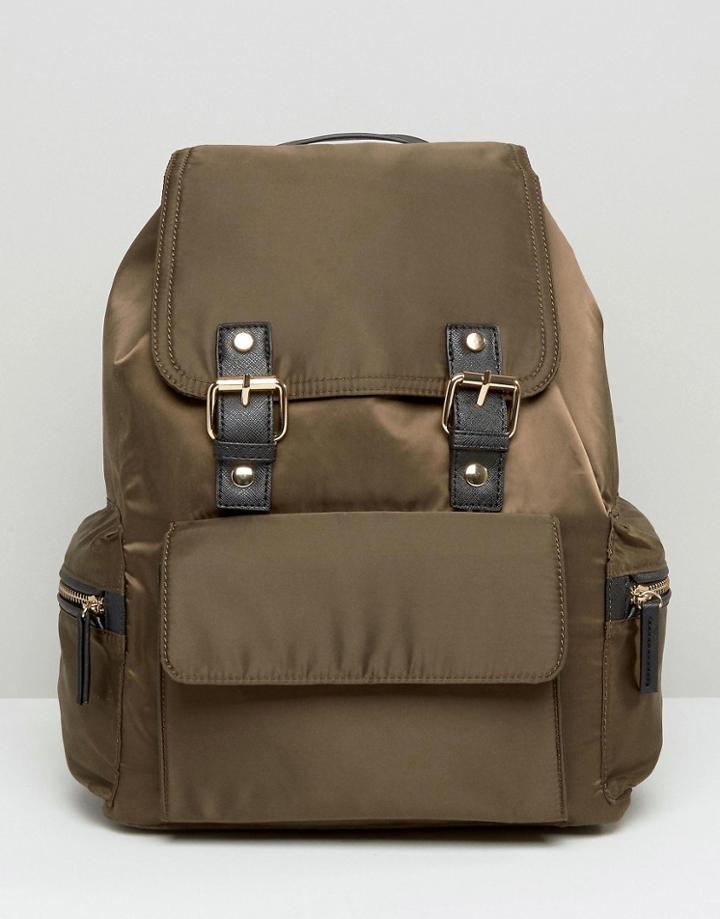 Miss Selfridge Buckle Detail Backpack - Green