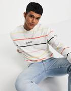 Levi's Relaxed Fit Central Logo Lightweight Sweatshirt In Lappool Stripe Marshmallow White