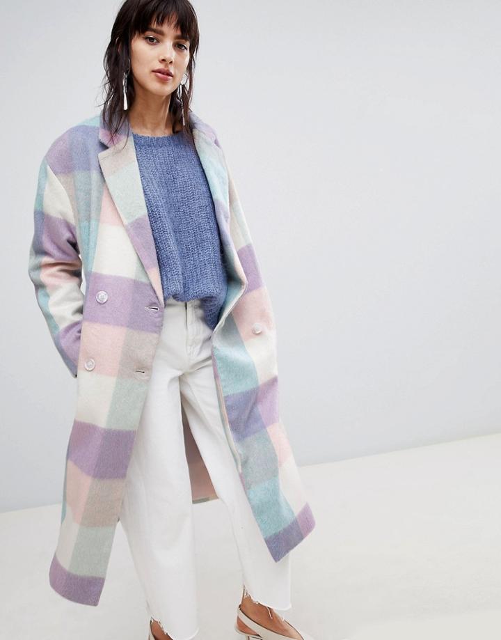 Asos Design Oversized Check Coat - Multi