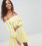 Parisian Petite Off Shoulder Stripe Swing Dress - Yellow