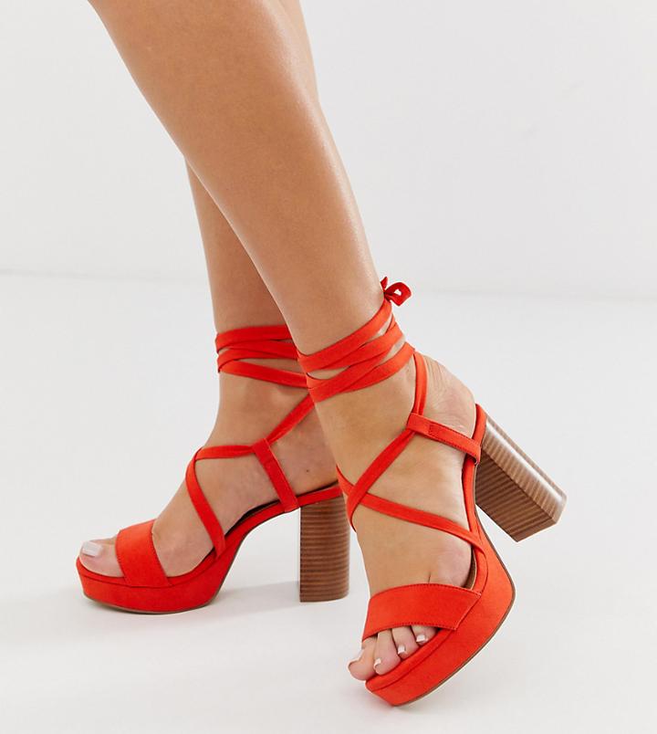 Asos Design Wide Fit Walker Platform Block Heeled Sandals - Red