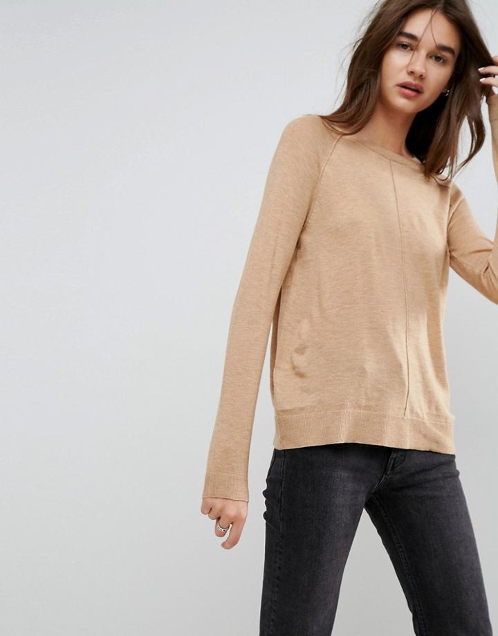 Asos Boyfriend Sweater With Crew Neck - Beige