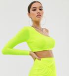 Fashionkilla One Shoulder Crop Top In Neon Lime-green