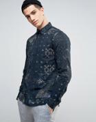 Solid Shirt In Mixed Print And Regular Fit - Navy
