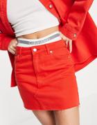 Topshop Organic Cotton High Rise Denim Skirt In Red - Part Of A Set
