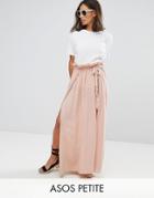 Asos Petite Maxi Skirt With Belt And Thigh Split - Pink