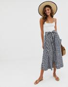 Asos Design Gingham Full Midi Skirt With Belt And Pockets - Multi