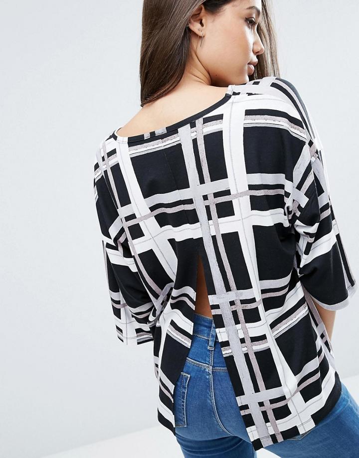 Asos Top With Kimono Sleeve And Split Back In Window Pane Check Print
