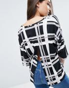 Asos Top With Kimono Sleeve And Split Back In Window Pane Check Print