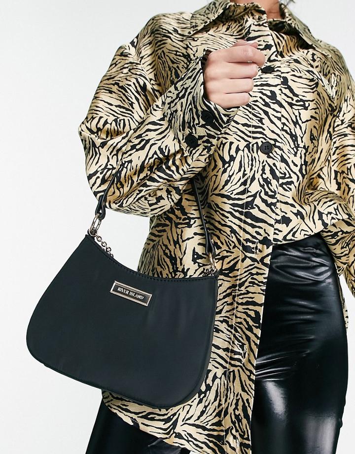 River Island Chain Scoop Shoulder Bag In Black