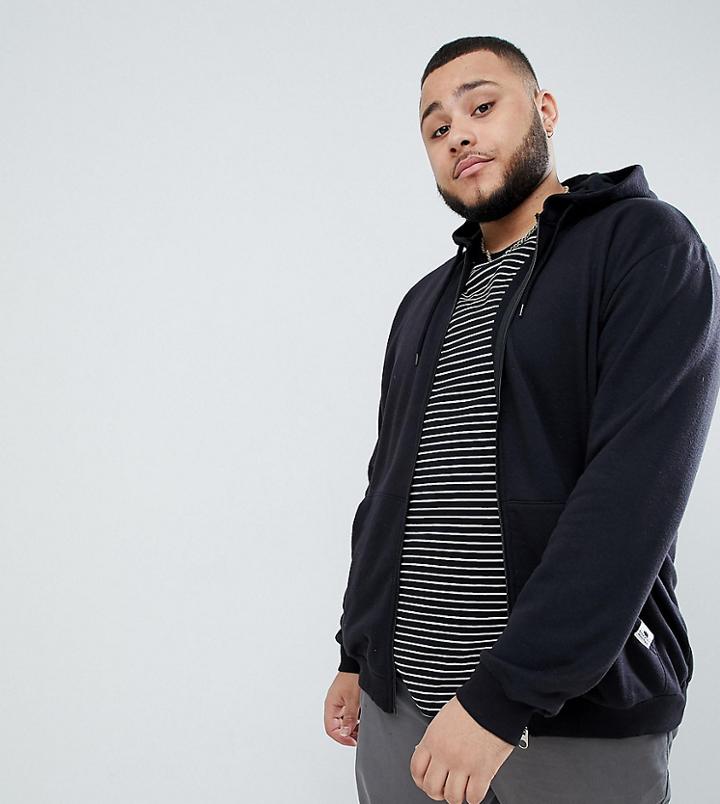 Badrhino Plus Zip Through Hoodie With Pocket Logo In Black - Black