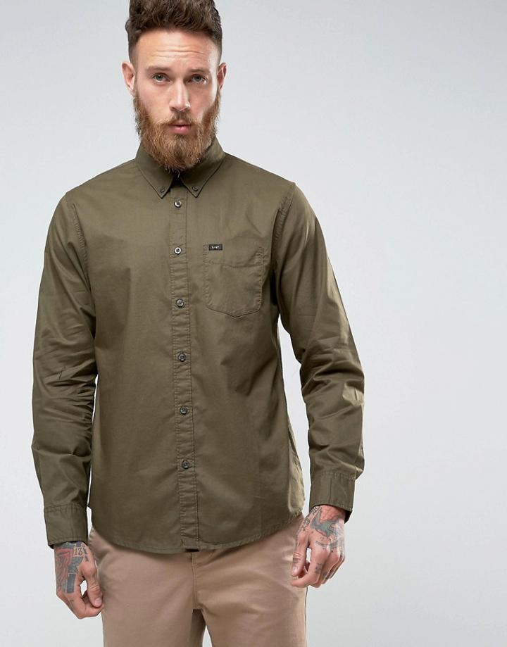 Lee Regular Fit Plain Shirt Button Down One Pocket - Green