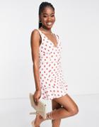 Asos Design Pephem Mini Dress With Belt In Red Spot-multi