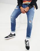 Brooklyn Supply Co Skinny Fit Jeans In Indigo With Thigh Rip - Blue