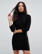 Brave Soul Turtleneck Sweater Dress - Black