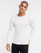 Asos Design Cotton Grandad Neck Sweater In White