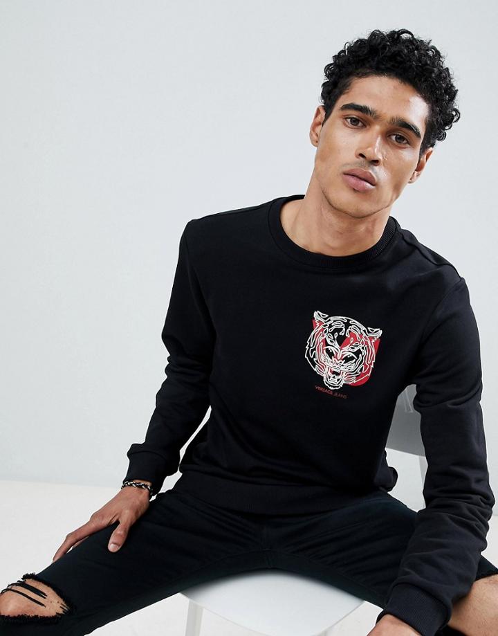 Versace Jeans Sweatshirt In Black With Small Logo - Black