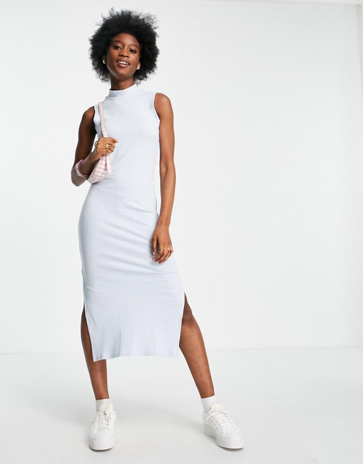 Monki Lorene Organic Cotton Blend Sleeveless Midi Dress In Blue-blues