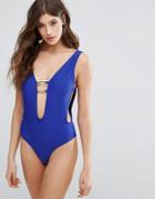 Noisy May Tan Lines Plunge Swimsuit - Blue