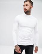 Asos Design Muscle Long Sleeve T-shirt With Turtleneck In White - White