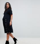 Asos Maternity Midi T-shirt Dress With Lace Up-black