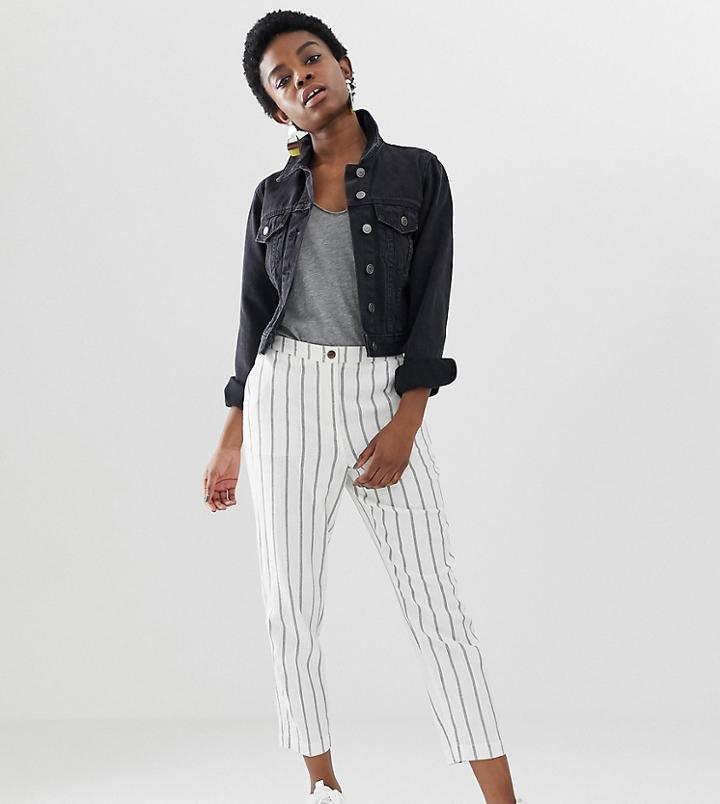 Asos Design Petite Striped Linen Slim Cigarette Pants-multi