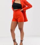 Club L London Petite High Waist Paperbag Waist Short In Blood Orange