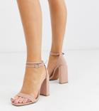 Asos Design Wide Fit Notice Barely There Heeled Sandals In Beige-neutral