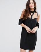 Fashion Union Cold Shoulder Dress With Choker Detail - Black