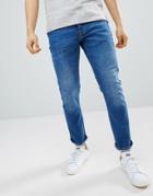 River Island Slim Jeans In Mid Wash Blue - Blue