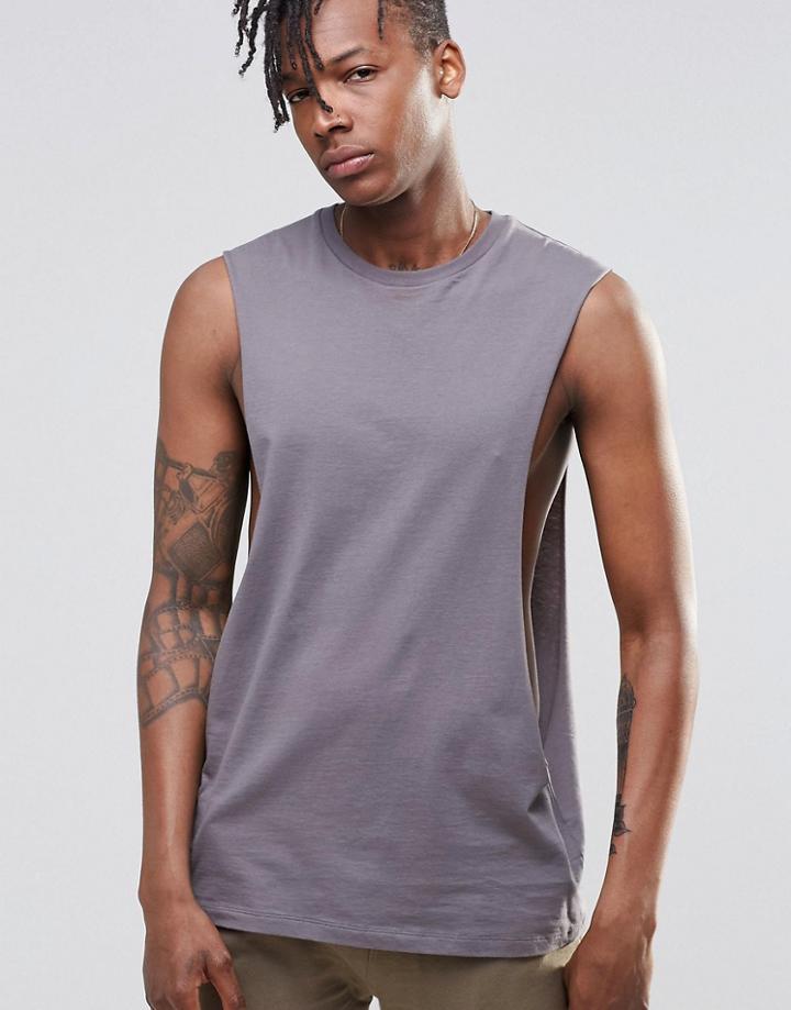 Asos Sleeveless T-shirt With Extreme Dropped Armhole In Purple - Purple