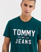 Tommy Jeans Essential T-shirt In Green With Large Chest Logo