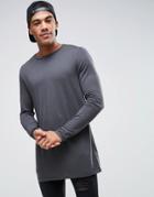 Asos Longline Long Sleeve T-shirt In Drape Viscose Fabric - Black