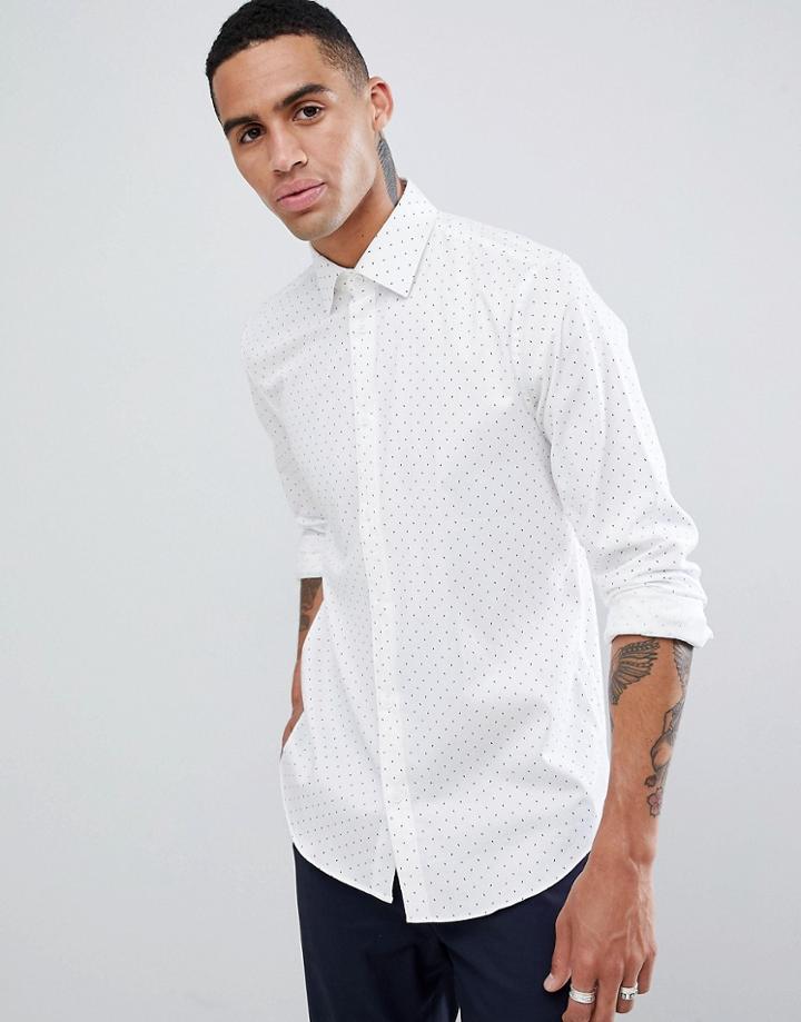 Esprit Slim Fit Smart Shirt With Dot Print - White