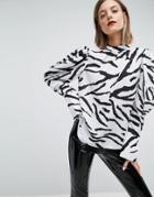 Asos Top With Extreme Sleeve In Zebra Print - Multi
