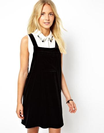 Asos Pinafore Dress In Velvet With Zip Sides