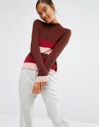 First & I Stripe Color Block Knitted Top - Purple