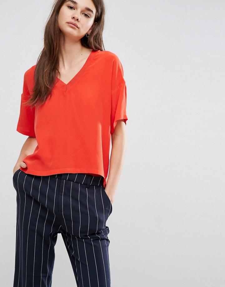 Gestuz Cassie Short Sleeve Silk Top - Red