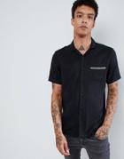 Asos Design Regular Fit Tencel Revere Collar Shirt With Tape In Black - Black