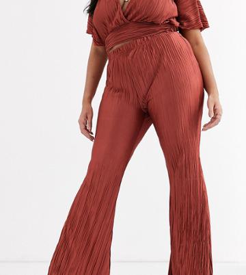 Koco & K Plus Plisse Wide Leg Pants In Rust-black