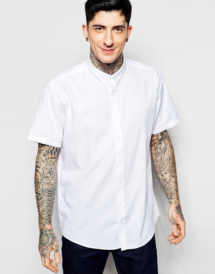 Lindbergh Oxford Shirt In White Short Sleeves - White