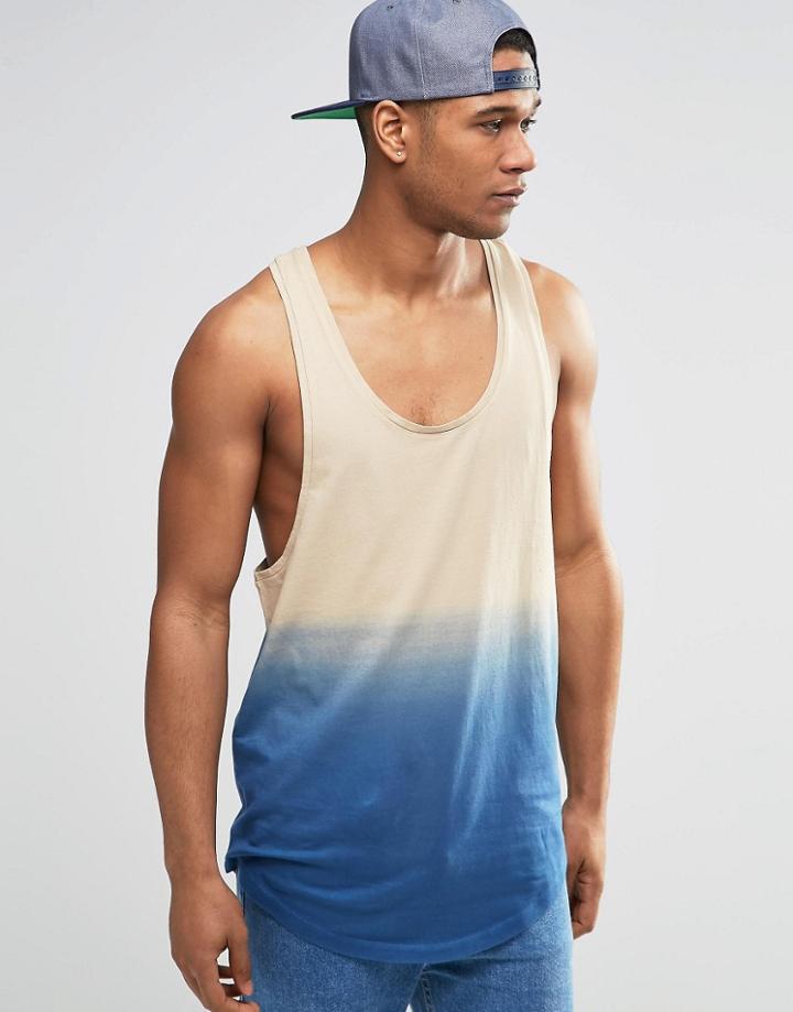Asos Longline Tank With Dip Dye And Extreme Racer Back - Beige