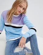 Daisy Street Relaxed Sweater With Color Block Stripe - Blue