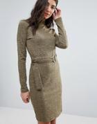 First & I Knitted Belted Dress - Green